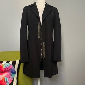 Save the Queen Black Beaded Long Zip Coat XXL